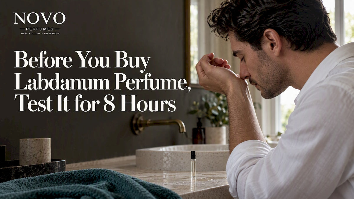 Fragrance wearer checking scent on wrist
