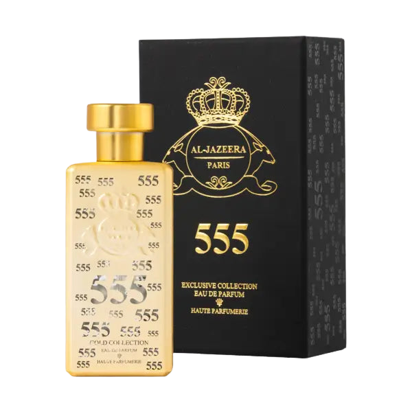 Bottle of Al Jazeera 555 fragrance with sleek design and elegant packaging, showcasing the perfume inside.