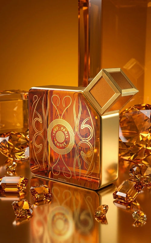 Amber perfume bottle from Novo Perfumes with a sleek design, showcasing the elegant amber-colored fragrance container.
