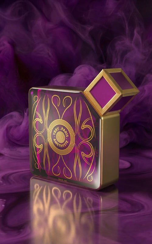 Amethyste perfume bottle by Novo Perfumes with a sleek, elegant design and purple accents on a neutral background.