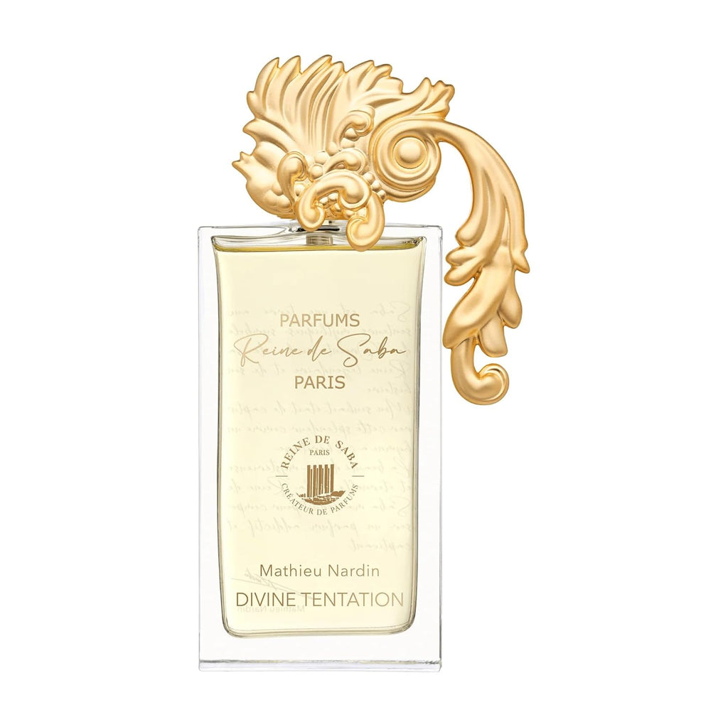 Novo Perfumes Divine Tentation perfume bottle with elegant design and floral accents on a neutral background.
