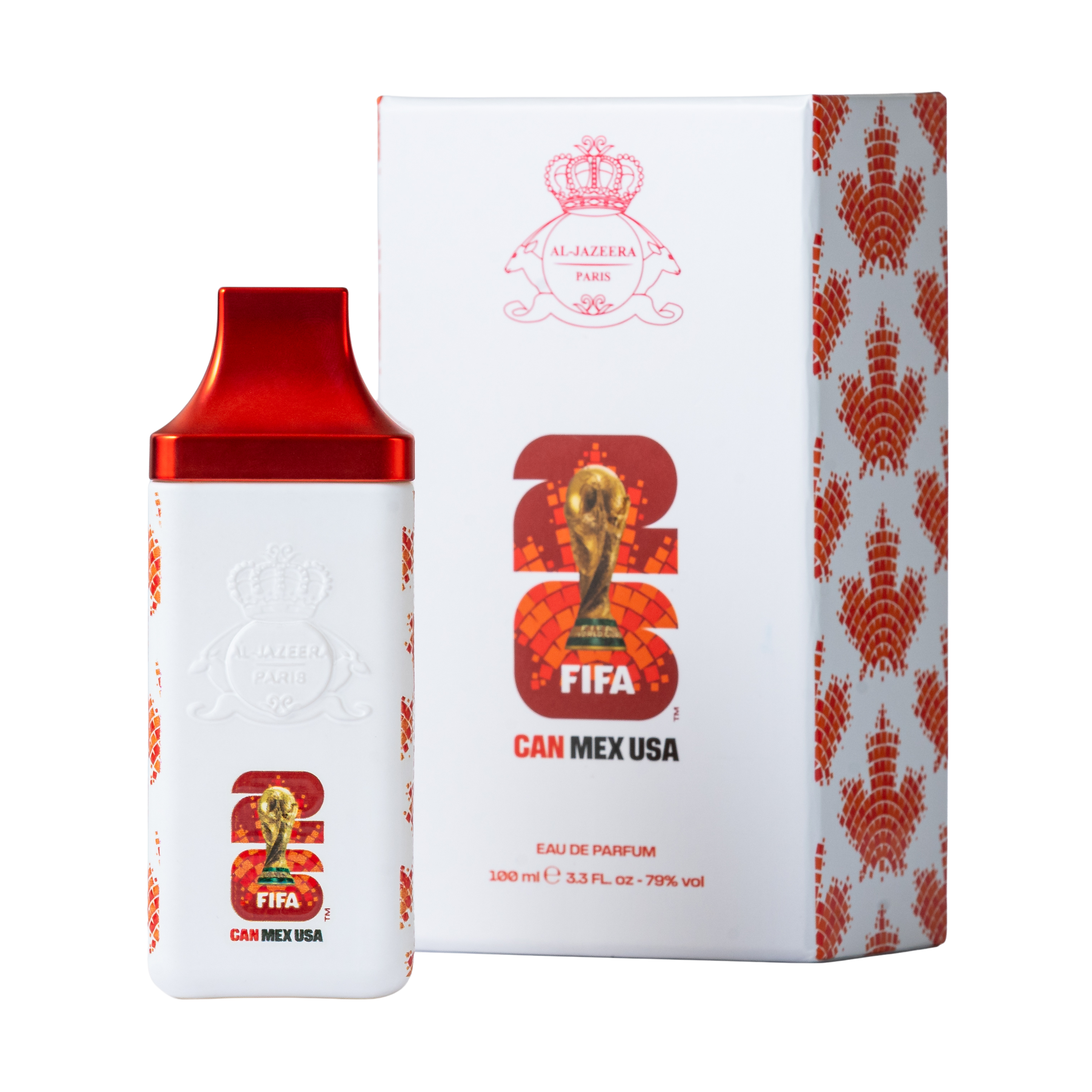 FIFA CANADA perfume bottle by Novo Perfumes, sleek design with a vibrant label, displayed on a white background.
