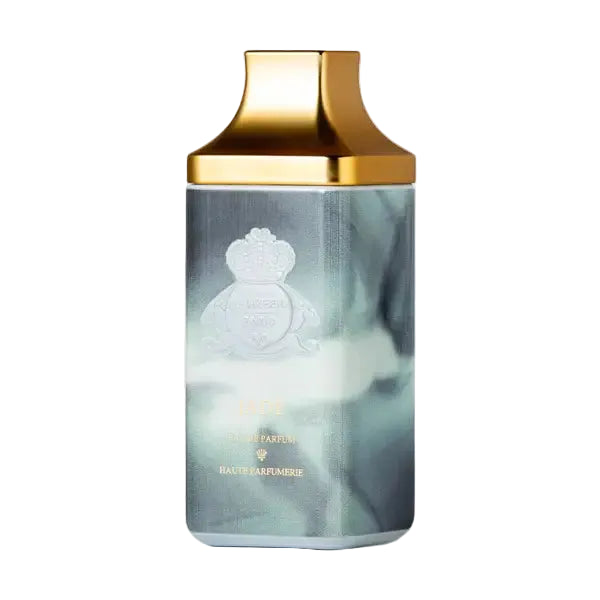 Jade perfume by Novo Perfumes displayed in a sleek bottle with a green and gold design, elegant and luxurious appearance.