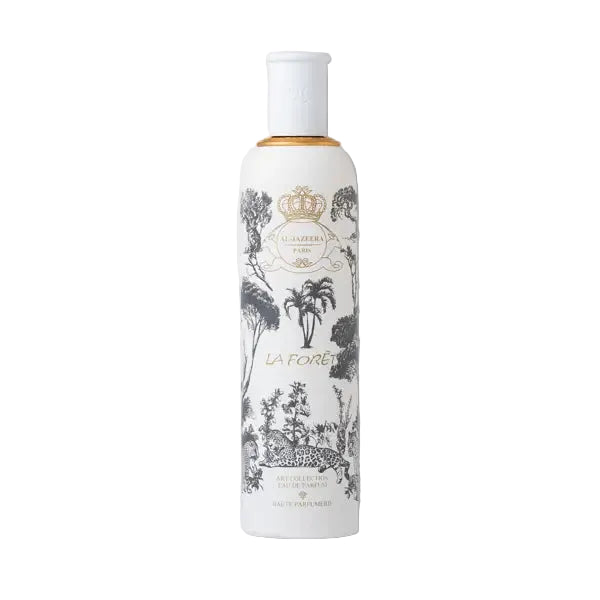 Elegant bottle of LA FORET perfume by Novo Perfumes with a sleek, sophisticated design and floral accents.