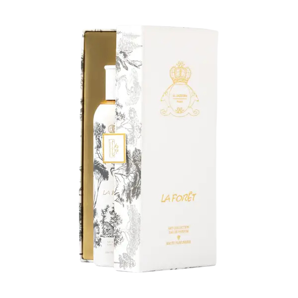 Bottle of Novo Perfumes La Foret fragrance with elegant design and floral accents on the packaging.