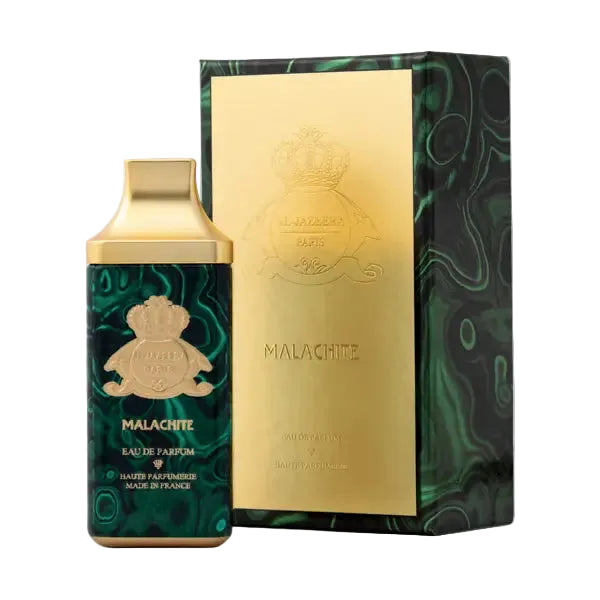 Fresh Malachite perfume bottle by Novo Perfumes with a sleek green glass design and elegant silver cap.