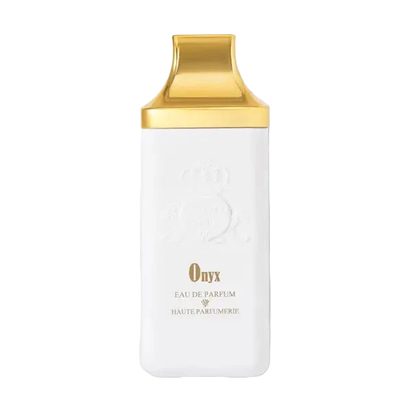 Elegant black bottle of Novo Perfumes Onyx fragrance with sleek design and minimalist label.
