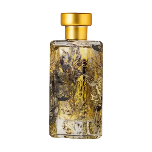 Patchouli perfume by Novo Perfumes in a sleek bottle, showcasing dark amber liquid and elegant packaging.