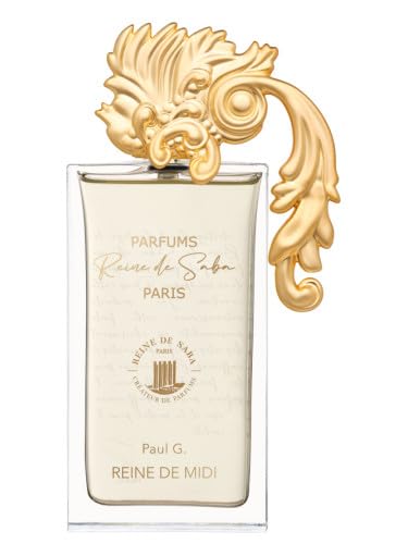 Reine de Midi perfume by Novo Perfumes in a decorative bottle, elegant design with floral accents and soft pastel colors.