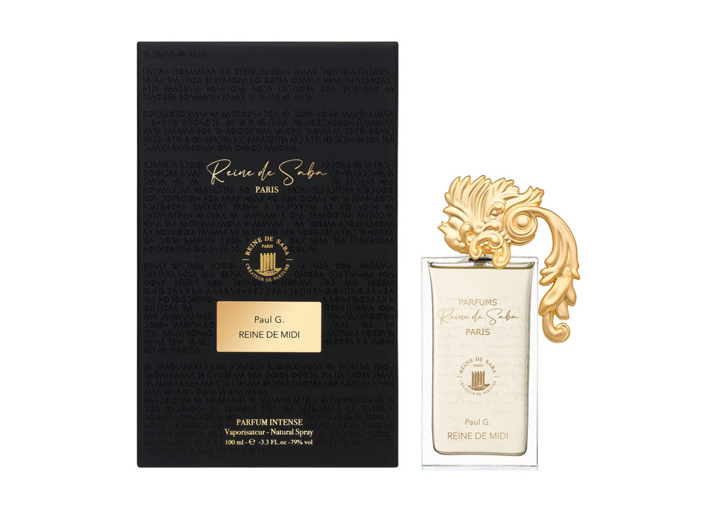 Bottle of Reine de Midi perfume by Novo Perfumes, featuring elegant packaging and a luxurious fragrance presentation.
