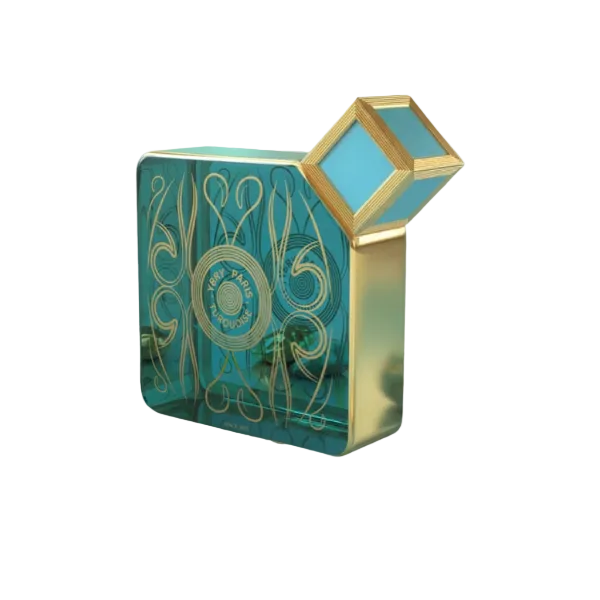 Turquoise perfume bottle by Novo Perfumes, sleek turquoise design with a modern cap, displayed against a plain background.