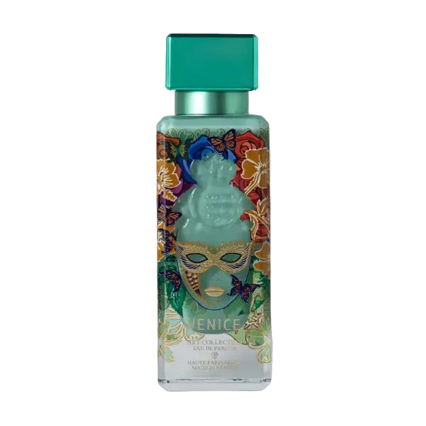 Venice perfume by Novo Perfumes featuring elegant bottle design and floral, citrus scent with vibrant, colorful packaging.