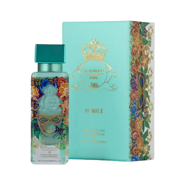 Bottle of Novo Perfumes Venice fragrance with elegant packaging and floral design, showcasing the perfume's sophisticated style.