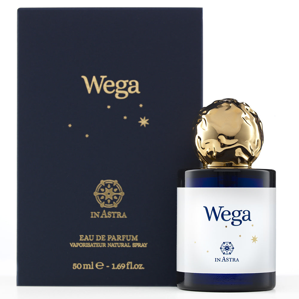 Wega perfume bottle by Novo Perfumes with sleek design and minimalist label, displayed on a neutral background.