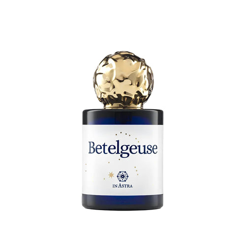 Betelgeuse perfume by Novo Perfumes, featuring a sleek bottle with elegant design and a sophisticated fragrance display.